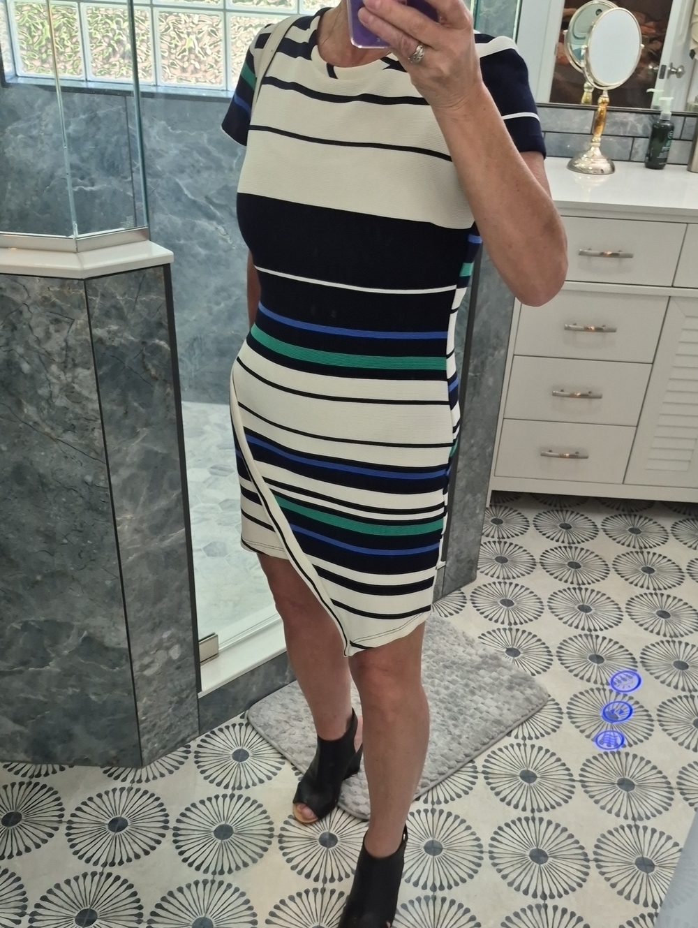 Potter's Pot Navy, White & Teal Striped Asymmetrical Skirt